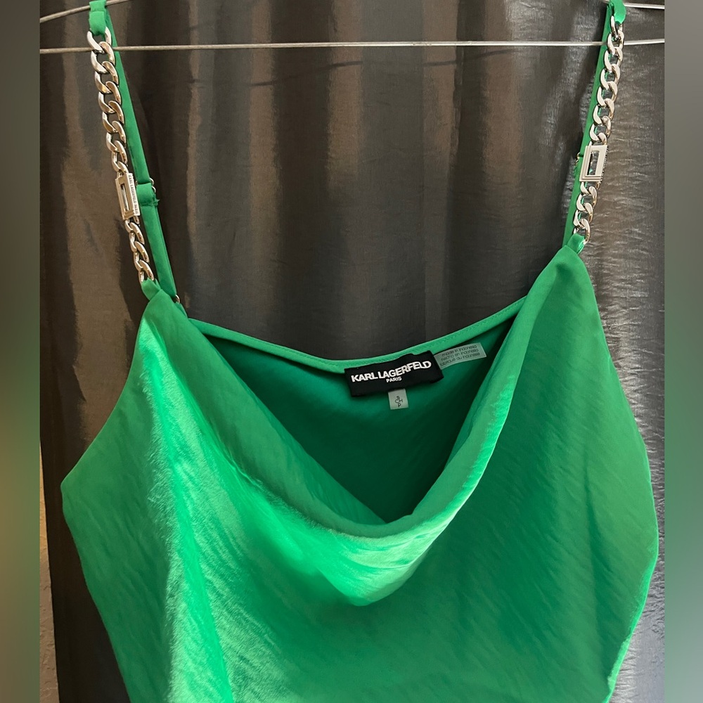 KARL LAGERFELD PARIS Green Solid Cowl Neck Sleeveless - Picture 2 of 5
